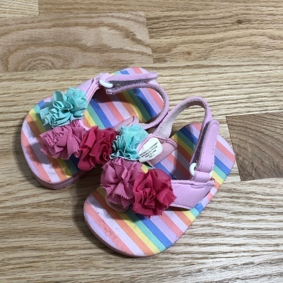 Baby Girls Floral Sandals Flip Flops Pink Blue 3 - Picture 1 of 6